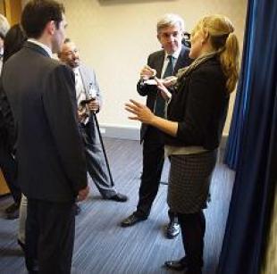 From left to right: Sam Pickard (University of Leeds), Ahmed Aboudheir (Chief Technology Officer for HTC, Regina), Chris Huhne, and Olivia Errey (University of Edinburgh).